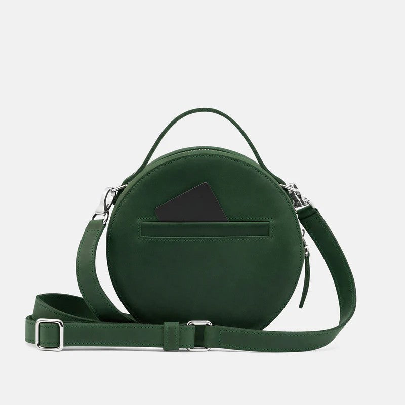 Structured Crazy Horse Leather Round Crossbody Circle Bag