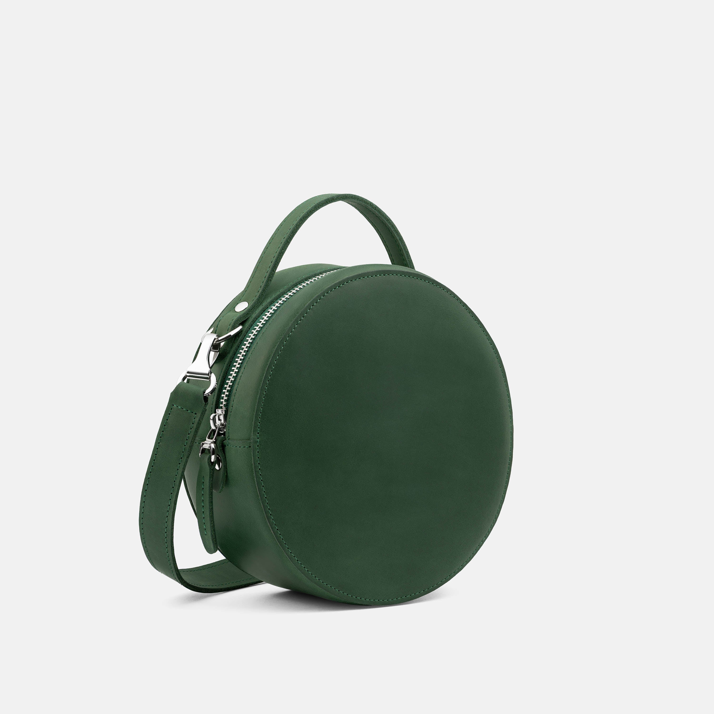 Structured Crazy Horse Leather Round Crossbody Circle Bag