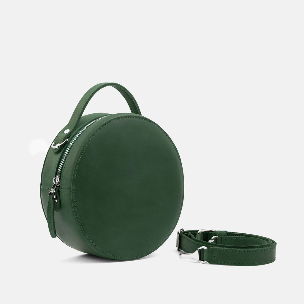 Structured Crazy Horse Leather Round Crossbody Circle Bag