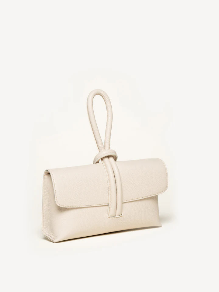 Knot Loop Tumbled Calf Leather Wristlet Clutch Crossbody Bag